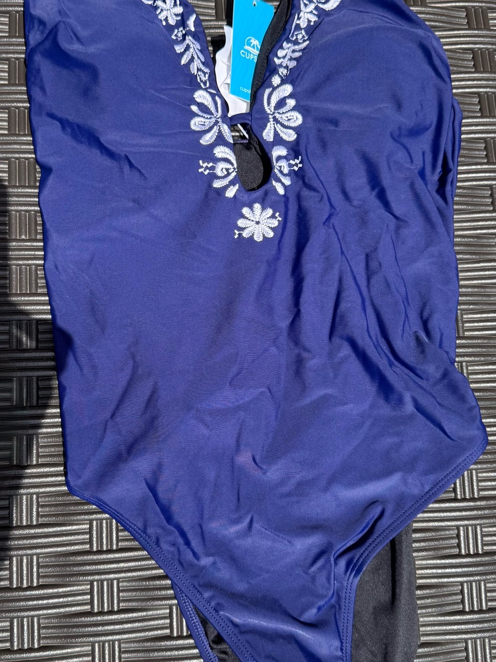 Cupshe Navy One-Piece Swimsuit with White Floral Embroidery